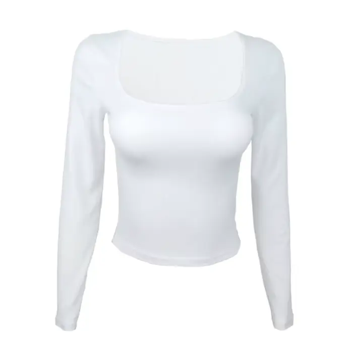 T-shirt à manches longues Slim hauts Sexy femme vêtements col carré près du corps T-shirt Street Wea
