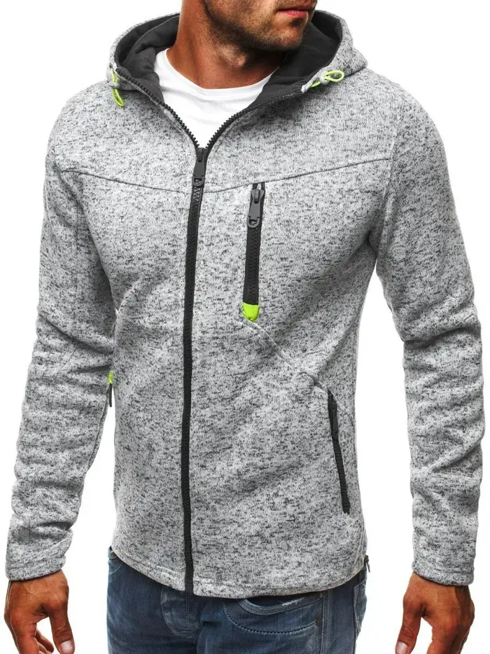 Sweat à capuche pour hommes avec poches latérales à glissière mince laine couleur unie survêtement décontracté