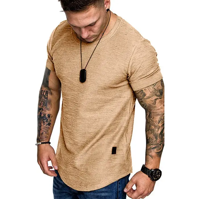 Chemise à manches courtes Streetwear Hip Hop été T-Shirt hommes palangre ourlet incurvé Fitness