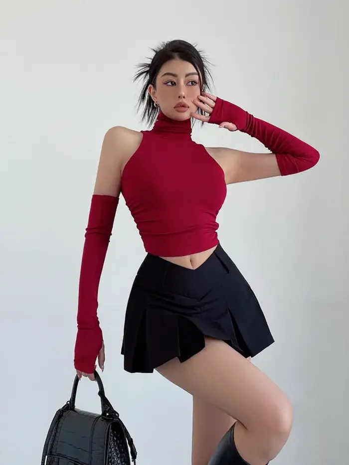 Printemps été haut Sexy débardeur épicé fille manches col