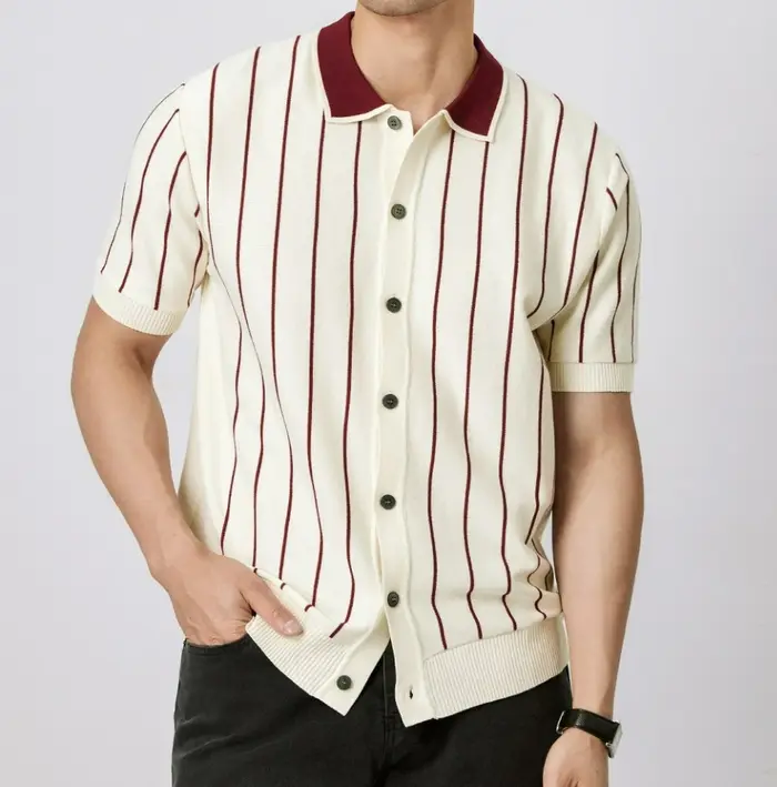 Polo rayé décontracté pour homme – Haut fin tricoté à col revers et manches courtes pour l'été