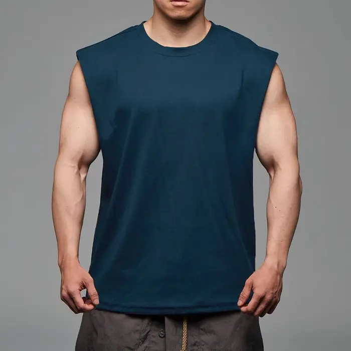 Débardeur à épaules larges pour hommes, haut court décontracté et ample, vêtements d'entraînement, chemise sans manches