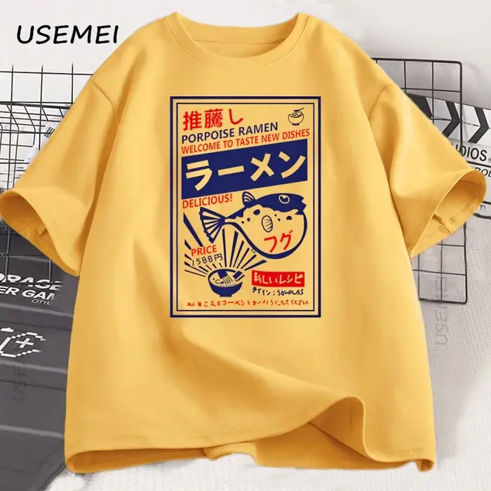 Vintage Fugu Puffer Fish Ramen T-Shirts Style japonais coton à manches courtes t-shirt été col rond
