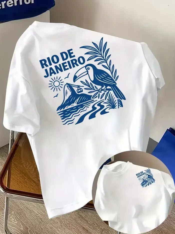Rio Brasil T-shirt imprimé brésilien pour femme, design avant et arrière, col rond décontracté à man