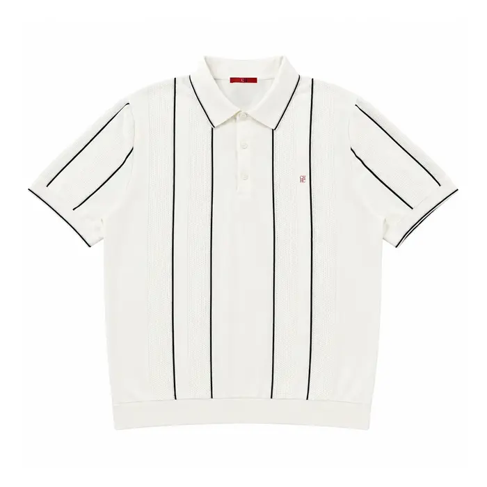 Polo en tricot rayé pour homme CH, manches courtes, boutons, style décontracté rétro, style tennis, 