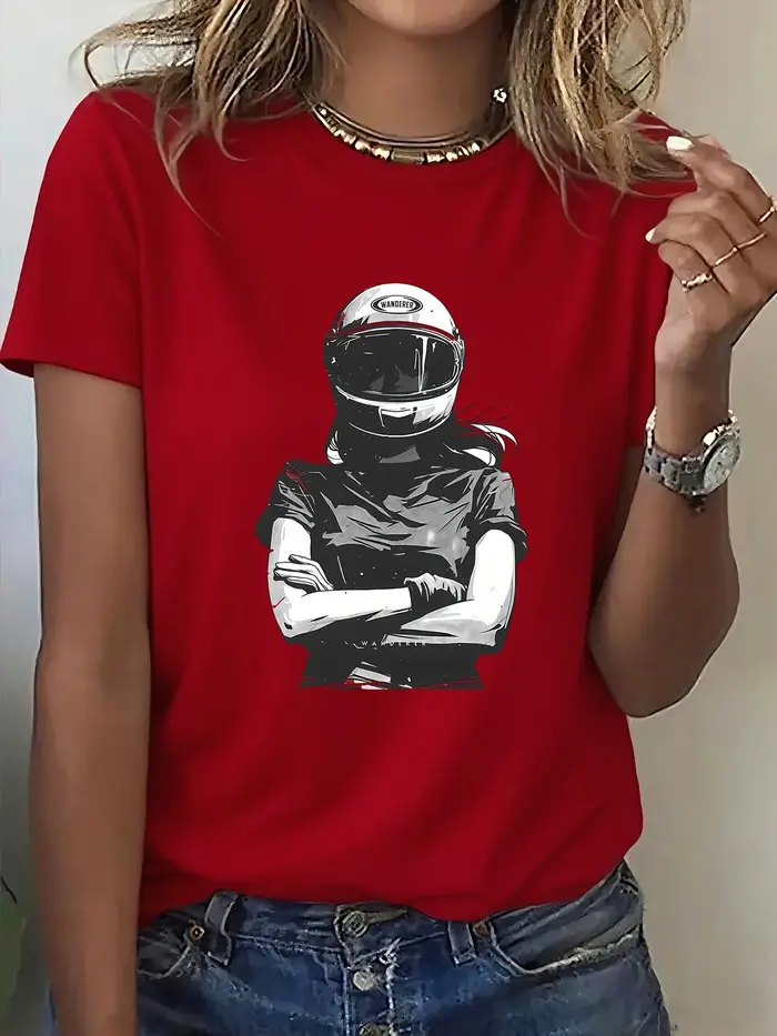T-Shirt pour femmes, imprimé graphique motard