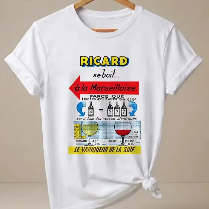 T-shirts graphiques d'été Ricard pour femmes et hommes, décontractés, à col rond, à manches courtes,