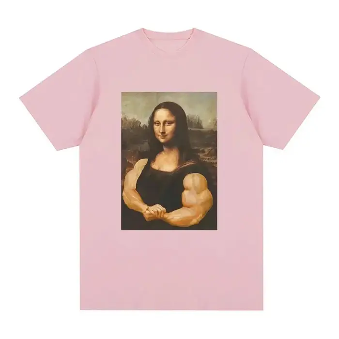Drôle Mona Lisa Fitness T-shirt Muscles Gym Décontracté Graphique Manches Courtes T-shirts Unisexe Mode