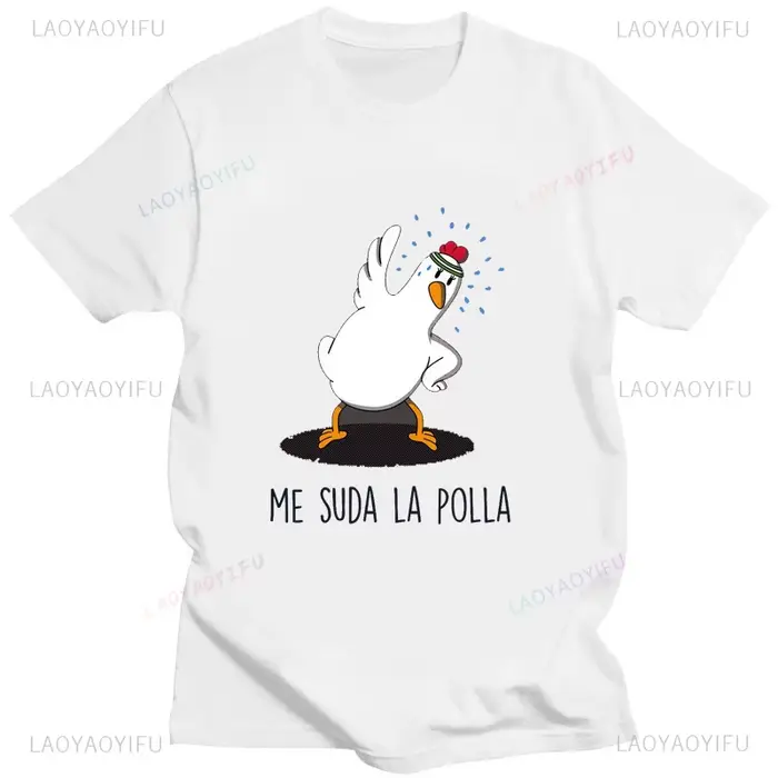 ME SUDA LA POLLA mignon poulet dessin animé imprimé t-shirt hommes femmes décontracté coton unisexe