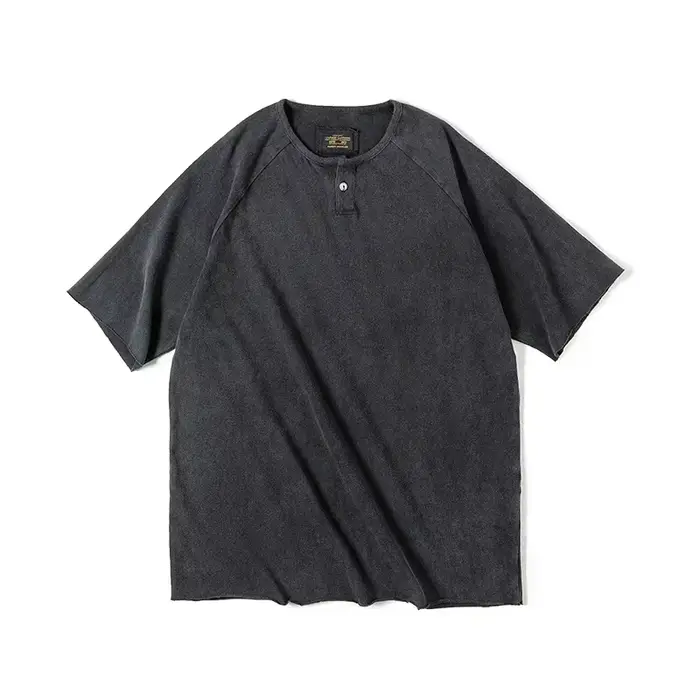 Maden – T-Shirt Henley Vintage pour hommes, haut à manches courtes, ample et décontracté, en coton, 