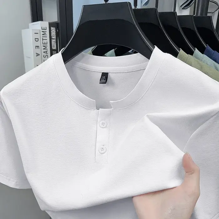 T-shirt à col Henley anti-rides pour homme