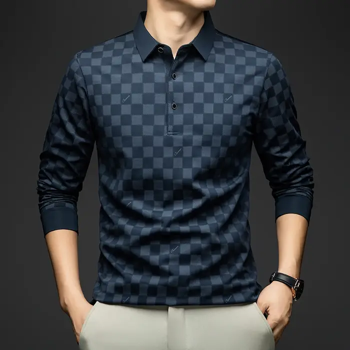 Polos pour homme, automne, business, coupe ajustée, manches longues, t-shirt homme, nouveau modèle 2