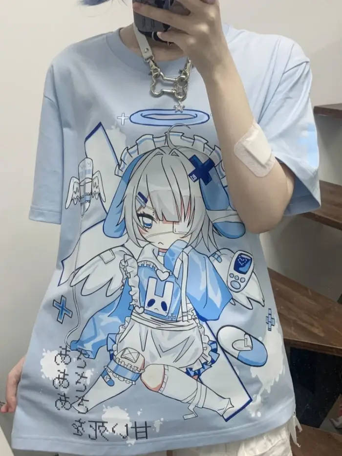 T-shirt imprimé dessin animé japonais Harajuku pour femmes