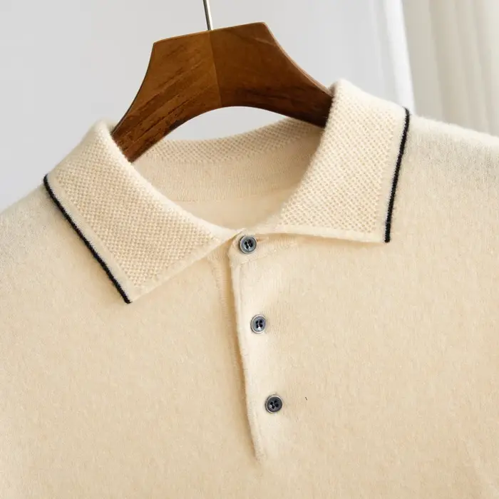 Pull en laine pure à col polo pour homme