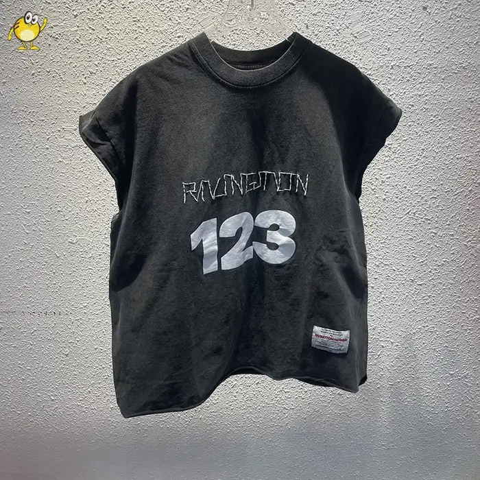 Haute qualité ample Vintage RRR123 manches coupées t-shirt hommes femme hauts à la mode