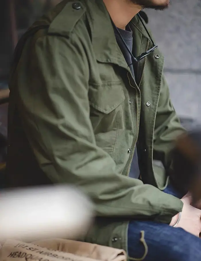 Veste de terrain M65, veste militaire pour hommes, veste rétro à col multi-poches avec fermeture éclair, 100% coton