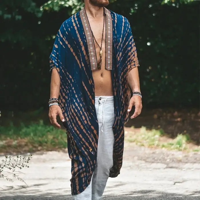 Hommes demi manches chemises de plage vêtements 2025 été Boho impression 3D Blouse Vintage basique surchemise mâle décontracté longue Trench hauts nouveau