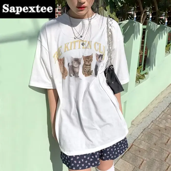 T-Shirt à Manches Courtes en Coton Blanc pour Femme