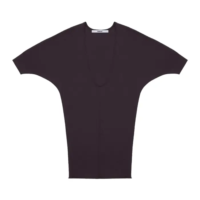Le haut tricoté à col en V profond violet noir peut être porté à la fois devant et dos, avec manches