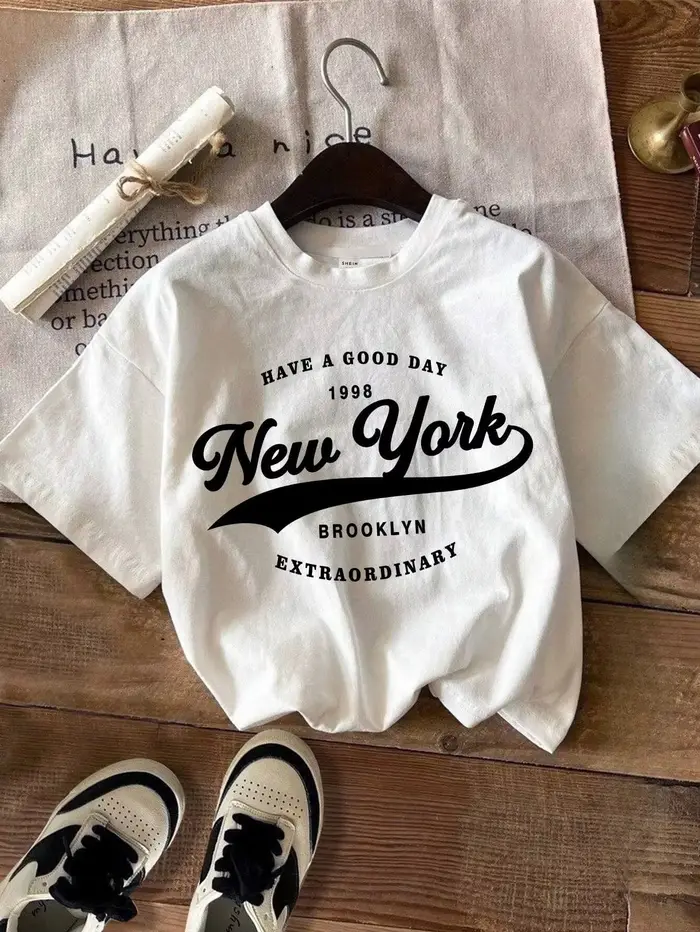 T-shirt d'été pour femme, style vintage américain, col rond, vêtements de mode de Los Angeles, haut décontracté streetwear pour femme