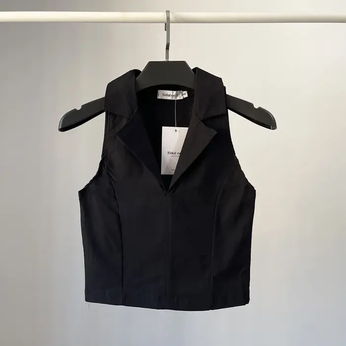 YOZOU – Polo en coton sans manches, débardeur court, col en V, pour femmes et filles, Style coréen, 