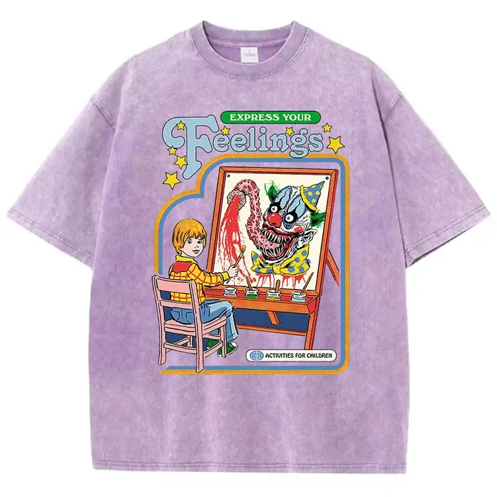Expressez vos sentiments dessiner un Clown lavé rétro hommes t-shirts mode rue respirant