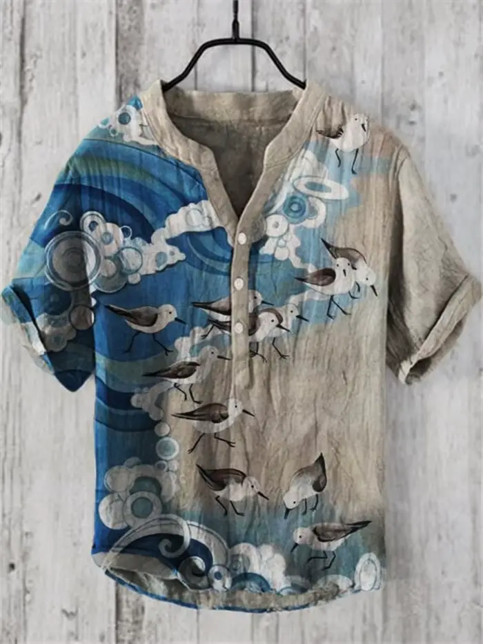 Polo rétro à manches courtes et col en v pour hommes