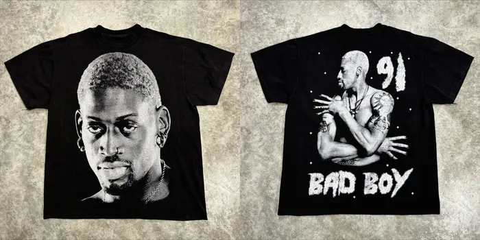 T-shirt en coton à manches courtes avec imprimé visage de Dennis Rodman pour hommes et femmes