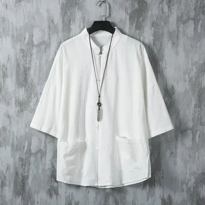 Chemise à col mandarin unie légère pour homme