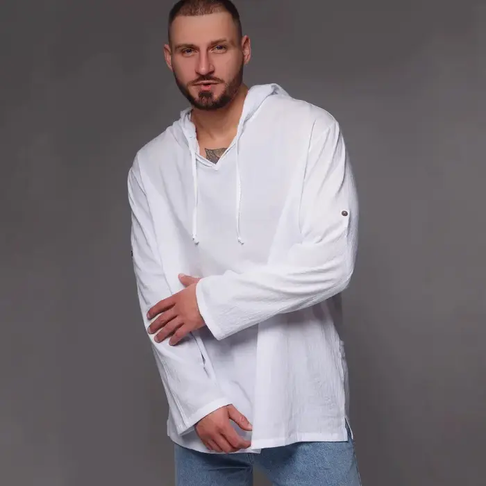 Nouvelle Chemise Homme 2026 à Capuche en Coton et Lin