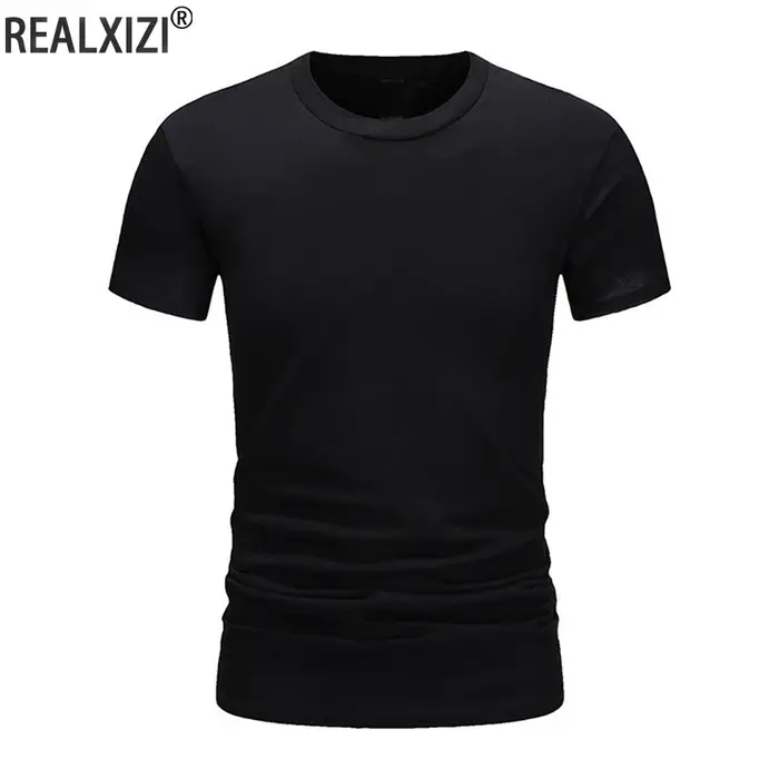 T-shirt d'été en coton pour hommes, Slim, noir, manches courtes, confortable, décontracté, col rond,