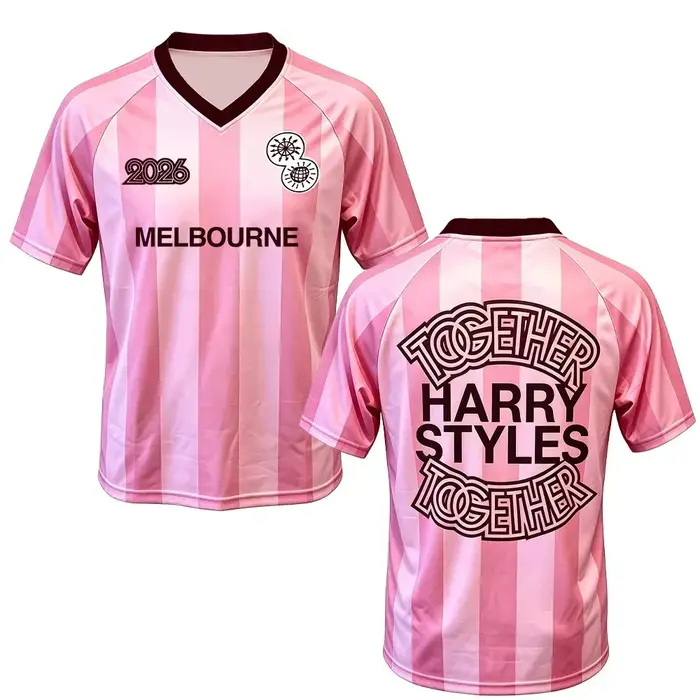Nouveau Maillot de Foot Rose Harry Styles Together Tour 2026 – Arrivages Chemises Homme Femme Été Col V Respirant en Maille Unisexe TOP