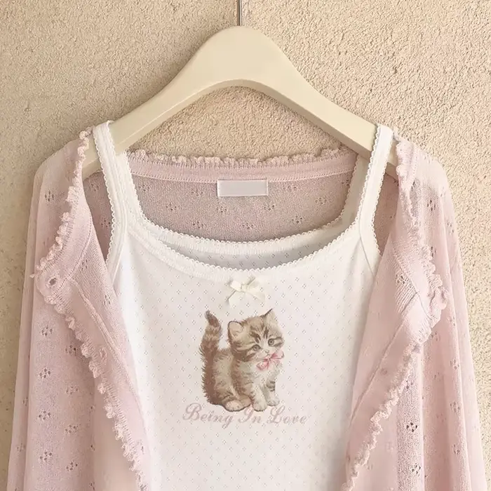 Camisole en coton avec nœud rose pour femme