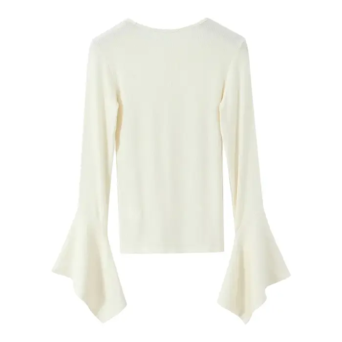 T-shirt noir à manches longues et col rond pour femme