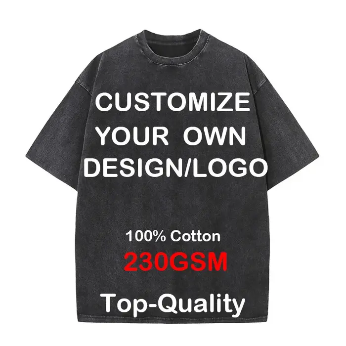 Personnalisez votre LOGO Vintage lavé T-shirts hommes femmes vêtements surdimensionné à manches cour