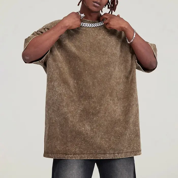 Streetwear lavé en détresse T-shirt pour hommes surdimensionné européen et américain épaules dénudées manches coton femmes t-shirts