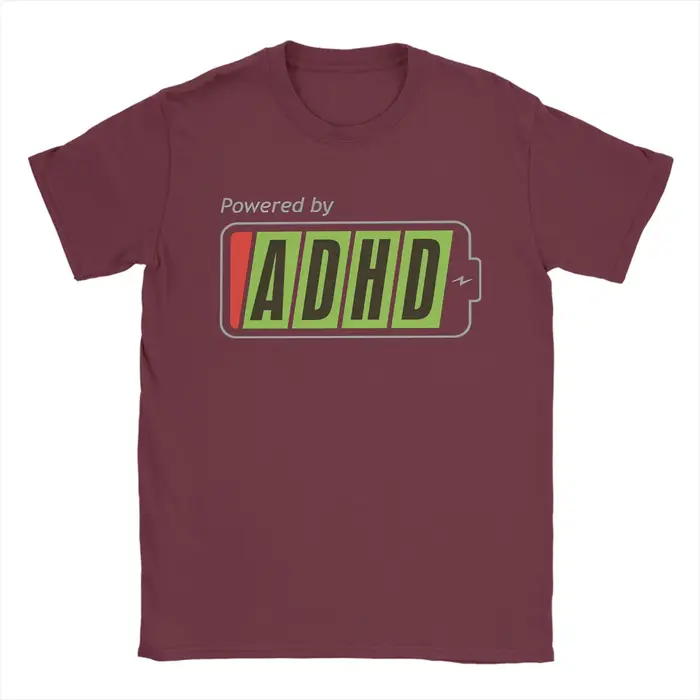 T-shirts pour hommes Powered By ADHD, t-shirts vintage en coton à manches courtes, vêtements d'été à col rond