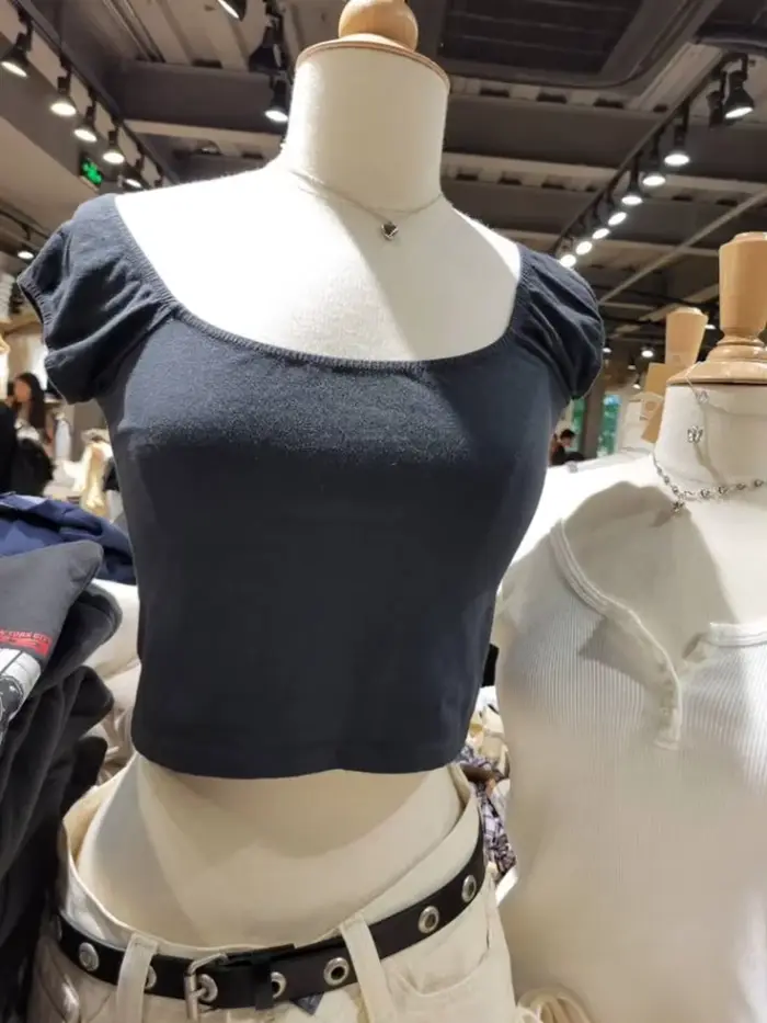 T-shirt manches courtes pour femme, haut court, slim, en coton, élastique, col carré, simple, décont
