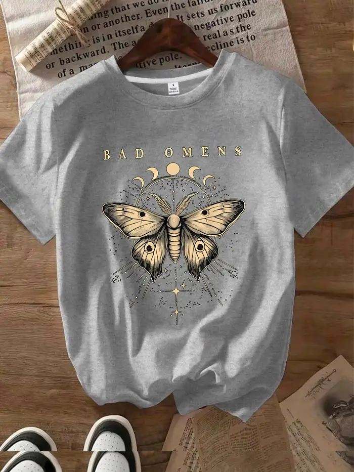 BAD OMENS lettre motif col rond femmes T-shirt à manches courtes mode imprimé demi