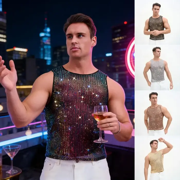 Débardeur scintillant pour homme avec strass