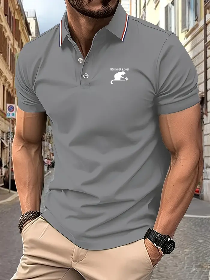 2025 nouveau polo d'été pour hommes motif chat et éléphant, 5 novembre 2024 polo décontracté d'été