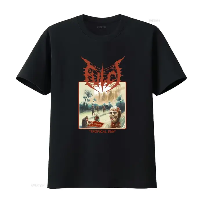 T-shirt unisexe Fulci blanc Tropical Sun couleur beige taille S à 3XL vintage lavé élégant vêtements graphiques stylés