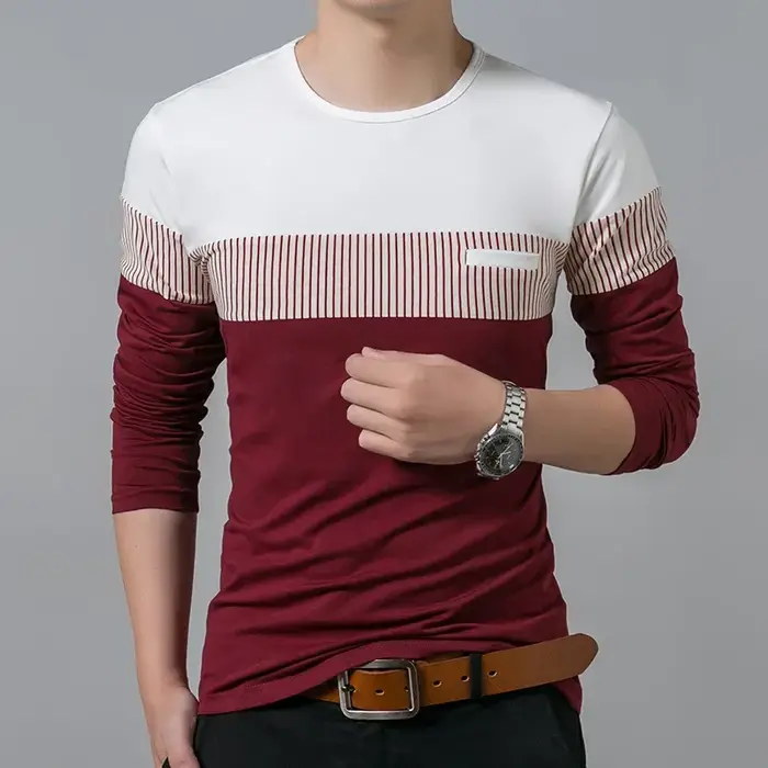 T-shirt en coton à manches longues et col rond pour hommes