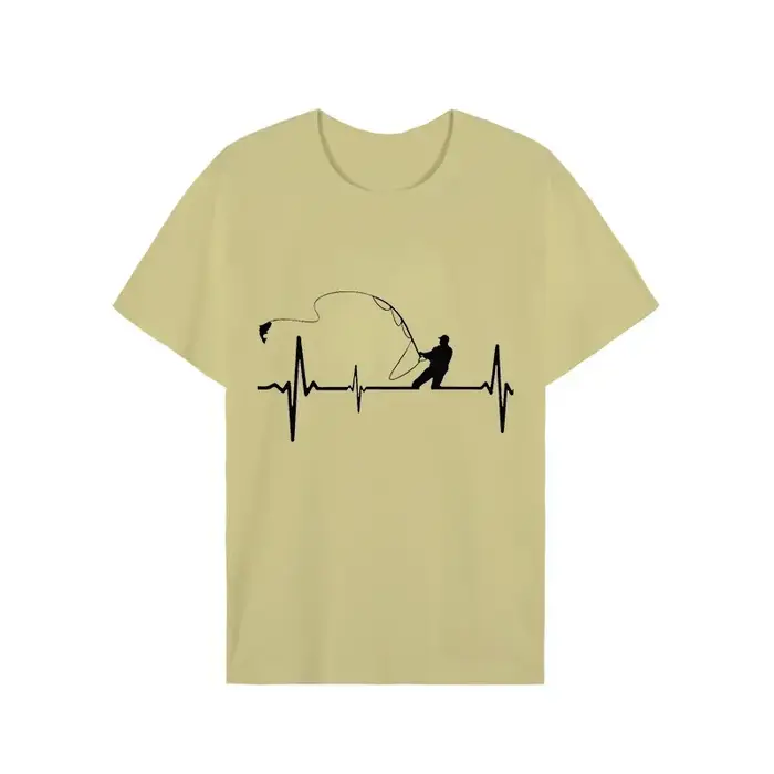 T-shirts pour hommes pêche à la mouche battement de coeur impulsion impression chemise drôle à manches courtes