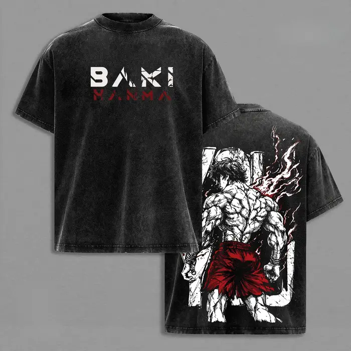 T-shirt Anime Baki imprimé Manga, vêtements pour hommes, t-shirt surdimensionné vintage lavé, manche