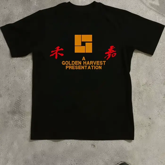 T-shirt pour hommes et femmes avec motif de film rétro Golden Harvest Hong Kong, logo noir et blanc 