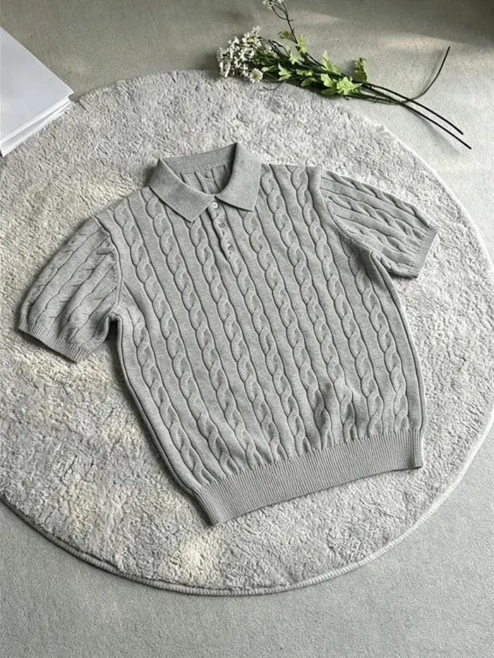 À la mode Slim Fit hommes tricoté polos été décontracté torsion Jacquard hauts en tricot