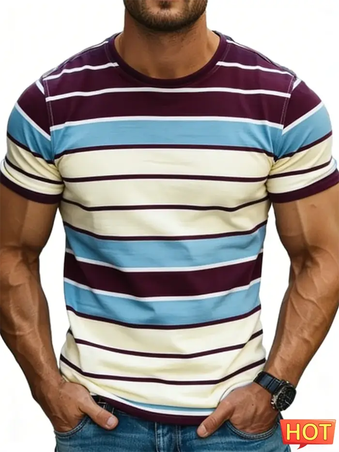 T-shirts graphiques rayés simples pour hommes