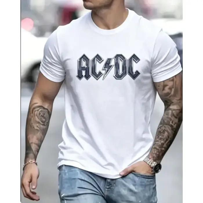 T-shirt imprimé AC/DC pour hommes, haut à manches courtes de groupe de rock classique, en pur coton,