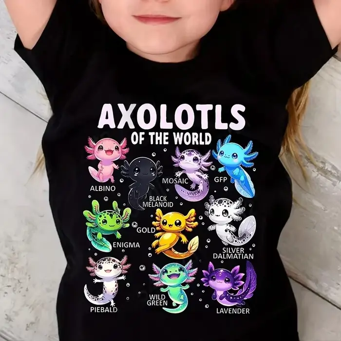 Dessin animé coloré Axolotls graphique impression 3D T-Shirt été décontracté confortable filles vêtements 2-10Y